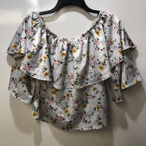 GIMMICKS‎ Women's (Size XS) Off Shoulder Silky Floral Stripe Crop Top